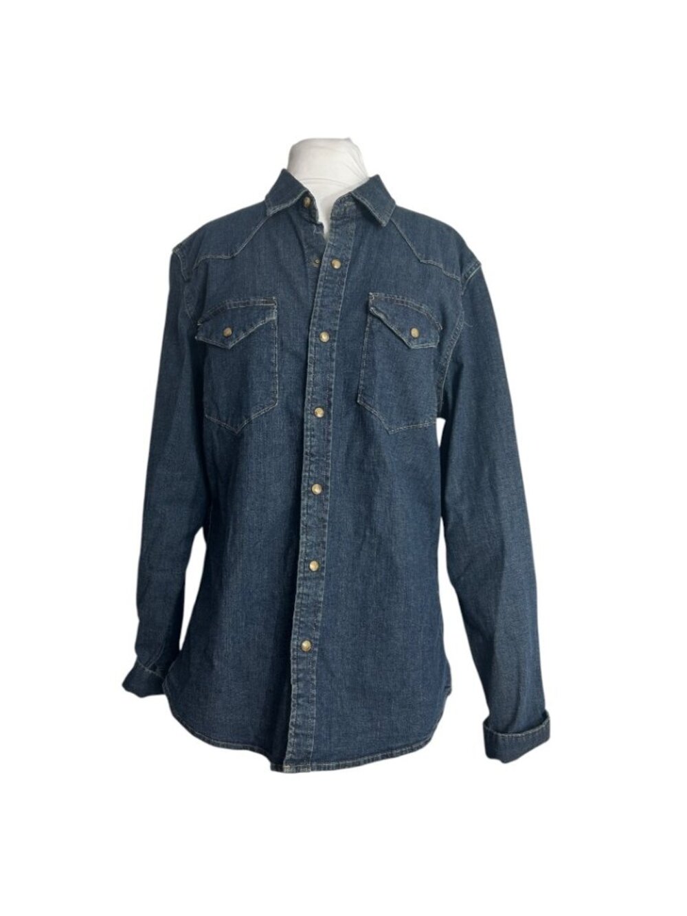 Wrangle Mens Denim Pearl Snap Western Shirt Size Medium Blue Long Sleeve